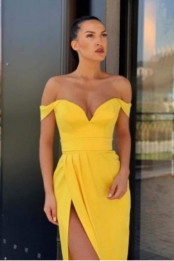Long Yellow Sheath Off the Shoulder Prom Dresses Formal Evening Gowns 901618