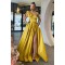 A-Line One Shoulder Long Prom Dresses Formal Evening Gowns 901619