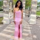 Long Pink Sequin Prom Dresses Formal Evening Gowns 901632