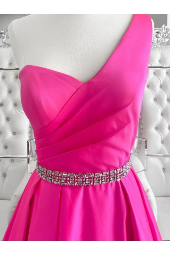 Long Fuchsia Beaded One Shoulder Prom Dresses Formal Evening Gowns 901674
