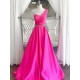 Long Fuchsia Beaded One Shoulder Prom Dresses Formal Evening Gowns 901674