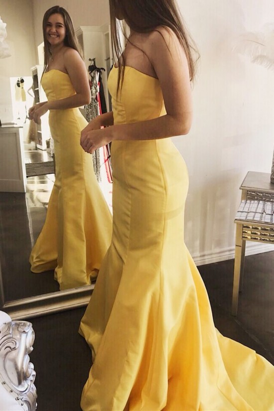 Long Yellow Mermaid Strapless Prom Dresses Formal Evening Gowns 901675 Long Yellow Mermaid Strapless Prom Dresses Formal Evening Gowns 901675