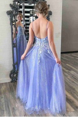 Long Blue Sparkle Lace and Tulle Prom Dresses Formal Evening Gowns 901697