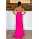 Long Pink One Shoulder Prom Dresses Formal Evening Gowns 901705