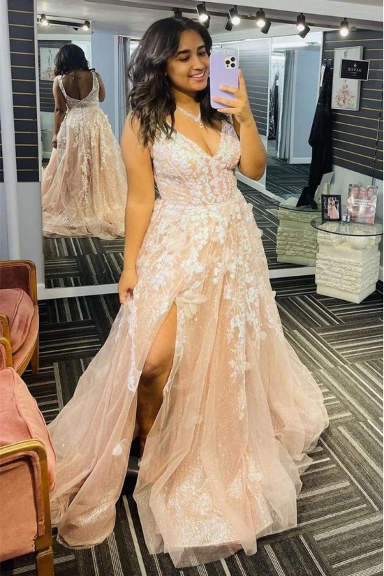 A-Line Lace V Neck Prom Dresses Formal Evening Gowns 901713 A-Line Lace V Neck Prom Dresses Formal Evening Gowns 901713