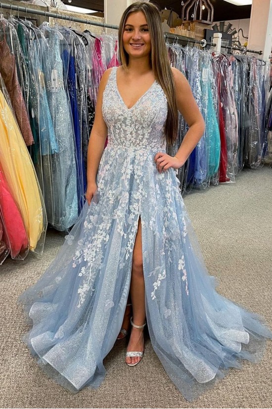 A-Line Lace V Neck Prom Dresses Formal Evening Gowns 901713 A-Line Lace V Neck Prom Dresses Formal Evening Gowns 901713