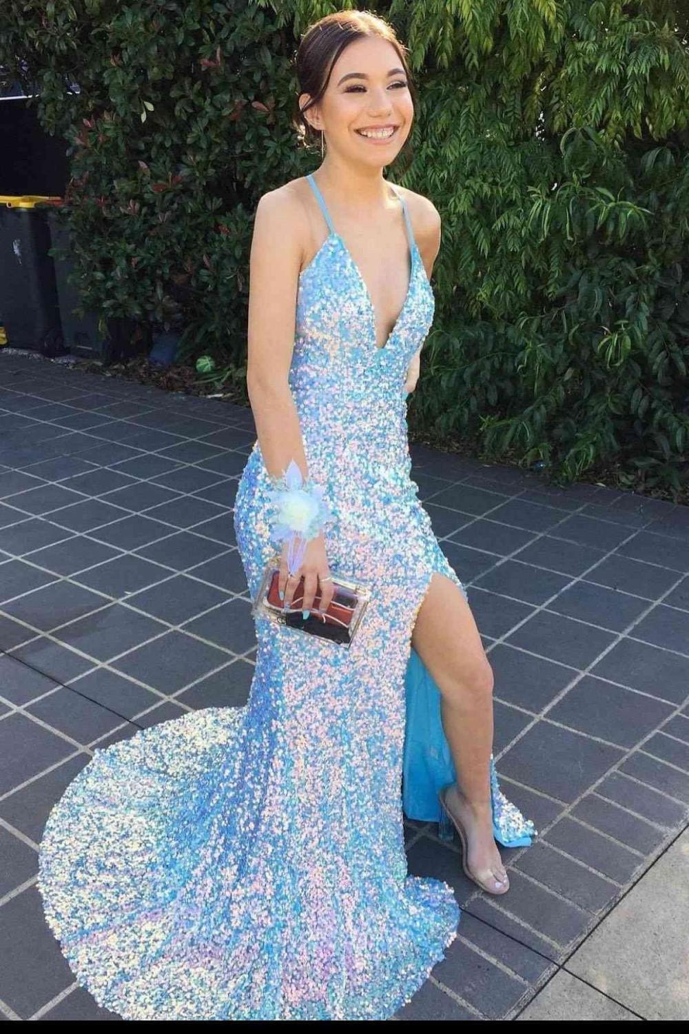 Glitter Tulle Sequin Beaded Mermaid Long Evening Dress Prom Gown