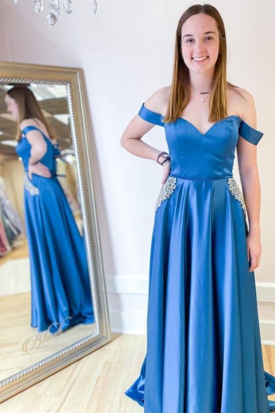 Long Blue Off the Shoulder Prom Dresses Formal Evening Gowns 901738 Long Blue Off the Shoulder Prom Dresses Formal Evening Gowns 901738