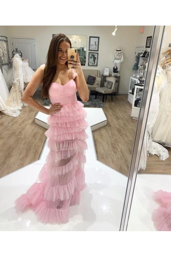 Long Pink Tulle Prom Dresses Formal Evening Gowns 901744 Long Pink Tulle Prom Dresses Formal Evening Gowns 901744