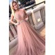 A-Line Lace and Tulle Long Prom Dresses Formal Evening Gowns 901746