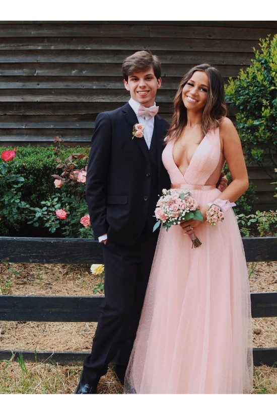 A-Line Long Pink Tulle Prom Dresses Formal Evening Gowns 901755 A-Line Long Pink Tulle Prom Dresses Formal Evening Gowns 901755
