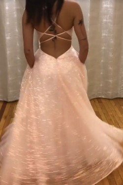 A-Line Long Sparkle Tulle Prom Dresses Formal Evening Gowns 901756