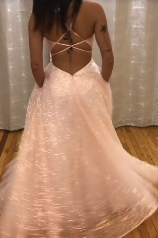 A-Line Long Sparkle Tulle Prom Dresses Formal Evening Gowns 901756