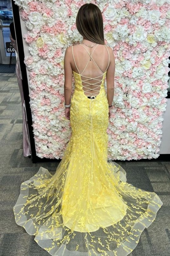 Long Yellow Mermaid Lace Prom Dresses Formal Evening Gowns 901764 Long Yellow Mermaid Lace Prom Dresses Formal Evening Gowns 901764