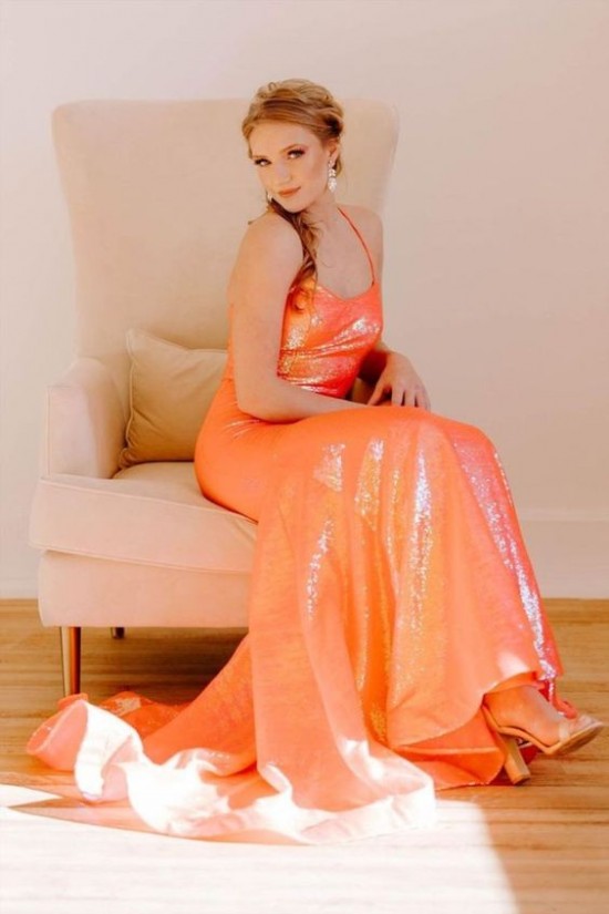Elegant Mermaid Long Orange Sparkle Sequins Prom Dresses Formal Evening Gowns 901771 Elegant Mermaid Long Orange Sparkle Sequins Prom Dresses Formal Evening Gowns 901771
