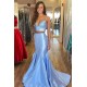 Long Blue Mermaid Two Pieces Prom Dresses Formal Evening Gowns 901777