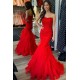 Long Red Mermaid Lace and Tulle Prom Dresses Formal Evening Gowns 901784