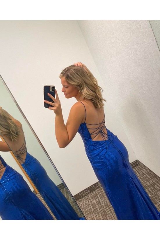 Long Royal Blue Sparkle Sequins Prom Dresses Formal Evening Gowns 901801