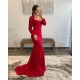 Long Red Mermaid Lace Long Sleeves Prom Dresses Formal Evening Gowns 901805 Long Red Mermaid Lace Long Sleeves Prom Dresses Formal Evening Gowns 901805