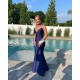 Long Navy Blue Mermaid Prom Dresses Formal Evening Gowns 901806