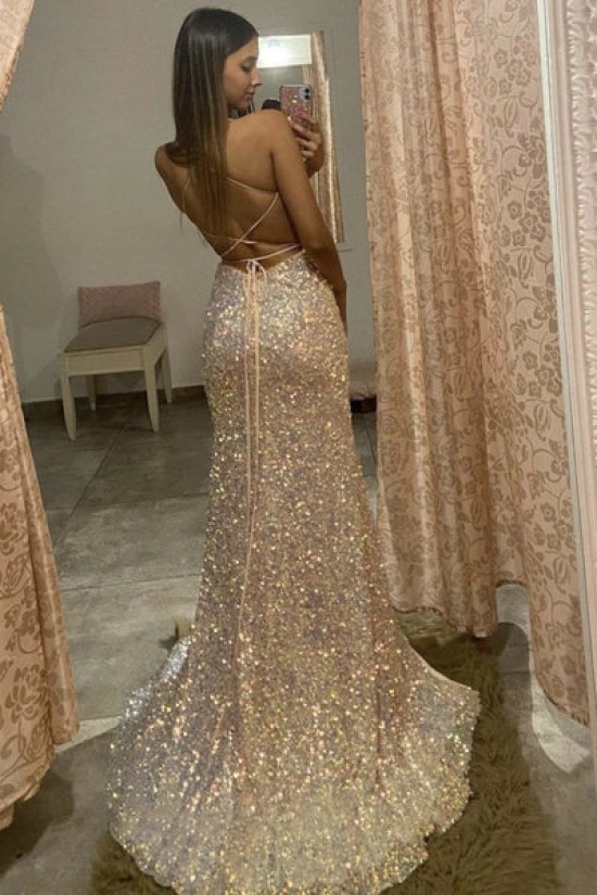 Spaghetti Straps Sequins Long Prom Dresses Formal Evening Gowns 901814 Spaghetti Straps Sequins Long Prom Dresses Formal Evening Gowns 901814