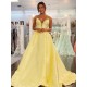 Long Yellow Satin V Neck Prom Dresses Formal Evening Gowns 901834