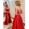 Long Red V Neck Sleeveless Prom Dresses Formal Evening Gowns 901853