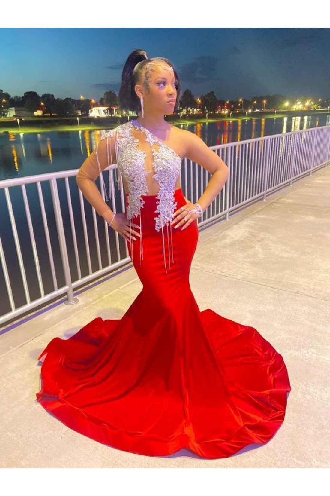 2023 Mermaid Long Red Prom Dresses Party Dress main image 1