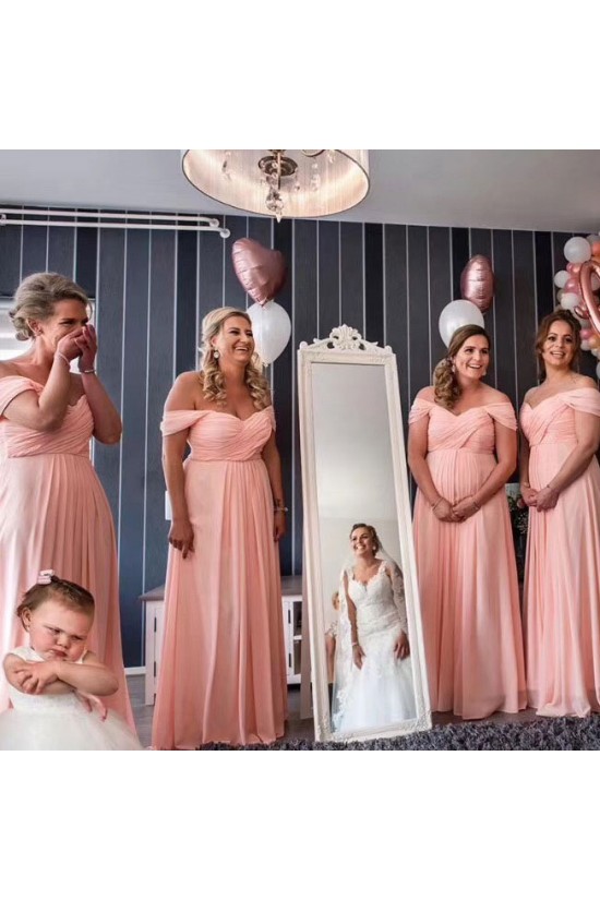 Long Pink Chiffon Off the Shoulder Bridesmaid Dresses 902009 Long Pink Chiffon Off the Shoulder Bridesmaid Dresses 902009