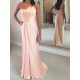 Long Pink One Shoulder Long Bridesmaid Dresses 902011