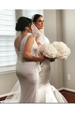 Long White Mermaid V Neck Bridesmaid Dresses 902034