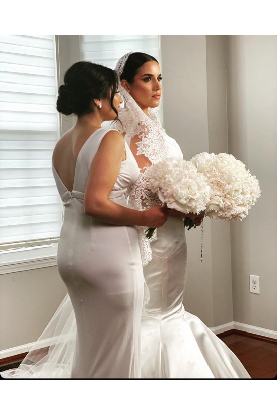 Long White Mermaid V Neck Bridesmaid Dresses 902034 Long White Mermaid V Neck Bridesmaid Dresses 902034