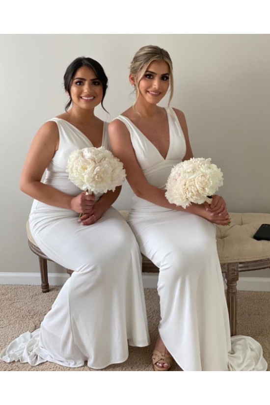 Long White Mermaid V Neck Bridesmaid Dresses 902034 Long White Mermaid V Neck Bridesmaid Dresses 902034
