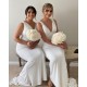 Long White Mermaid V Neck Bridesmaid Dresses 902034 Long White Mermaid V Neck Bridesmaid Dresses 902034
