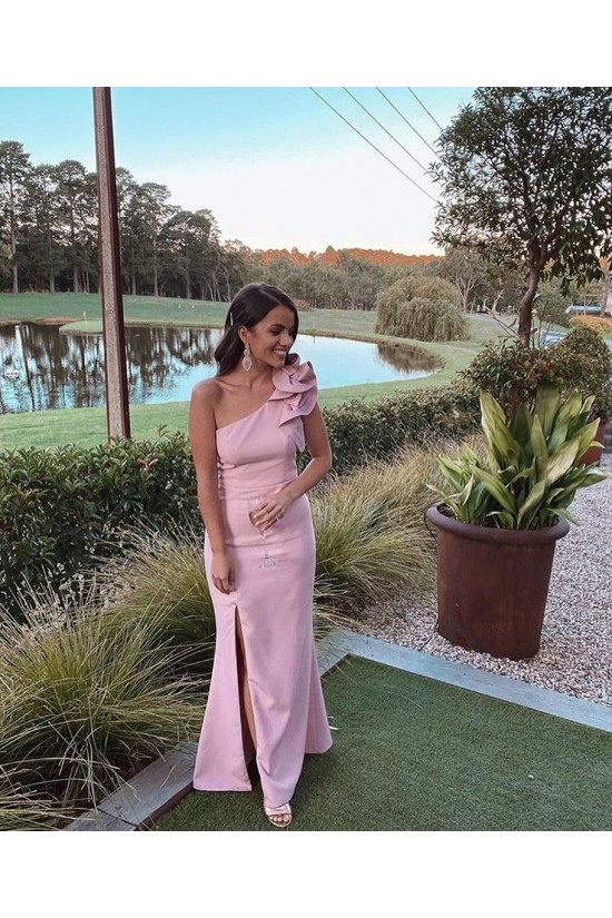 Mermaid One Shoulder Long Pink Bridesmaid Dresses 902039 Mermaid One Shoulder Long Pink Bridesmaid Dresses 902039