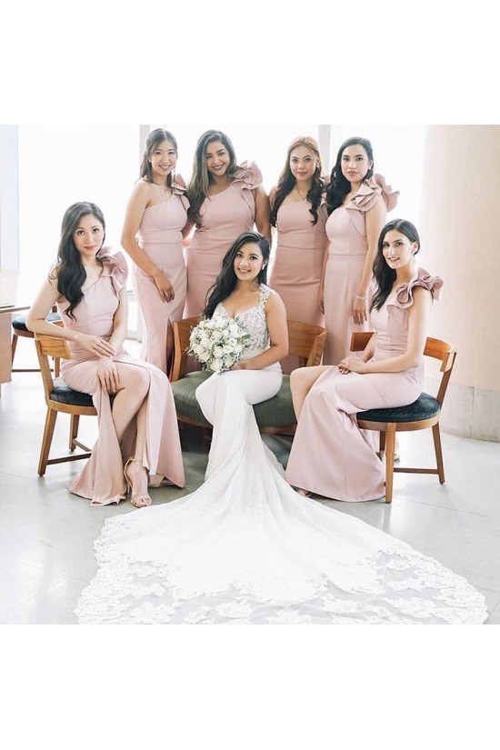 Mermaid One Shoulder Long Pink Bridesmaid Dresses 902039 Mermaid One Shoulder Long Pink Bridesmaid Dresses 902039