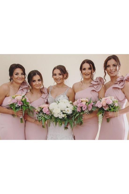 Mermaid One Shoulder Long Pink Bridesmaid Dresses 902039 Mermaid One Shoulder Long Pink Bridesmaid Dresses 902039