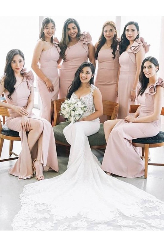 Mermaid One Shoulder Long Pink Bridesmaid Dresses 902039 Mermaid One Shoulder Long Pink Bridesmaid Dresses 902039