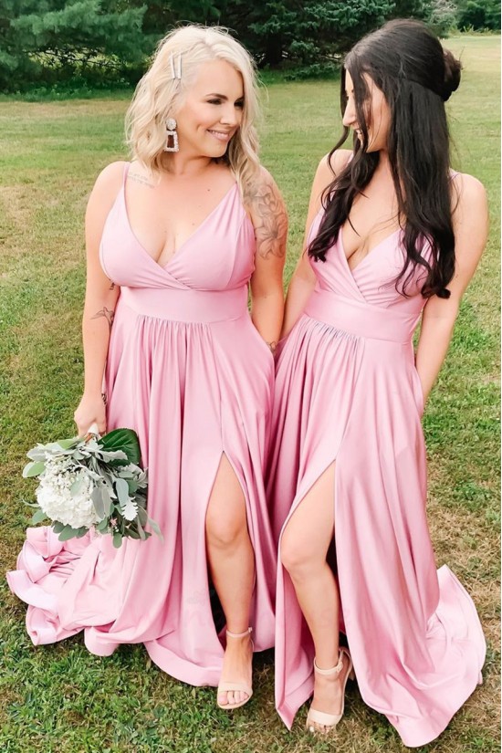 Long Pink V Neck Floor Length Bridesmaid Dresses 902040 Long Pink V Neck Floor Length Bridesmaid Dresses 902040