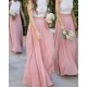 Long Pink White Chiffon and Lace Bridesmaid Dresses 902044