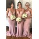 Long Pink V Neck Floor Length Bridesmaid Dresses 902051