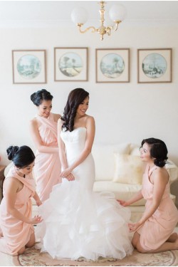 Sheath/Column Pink Chiffon Bridesmaid Dresses 902059