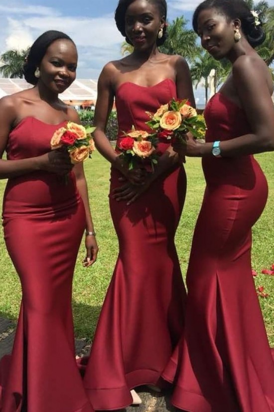 Long Burgundy Mermaid Strapless Bridesmaid Dresses 902067 Long Burgundy Mermaid Strapless Bridesmaid Dresses 902067