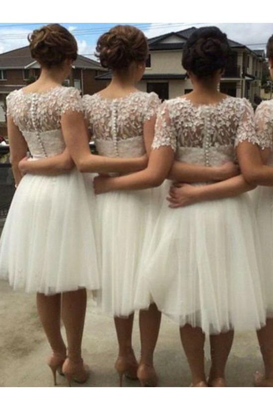 Short White Knee Length Lace and Tulle Bridesmaid Dresses 902105 Short White Knee Length Lace and Tulle Bridesmaid Dresses 902105