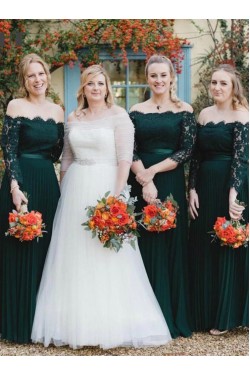 Long Dark Green Lace Floor Length Bridesmaid Dresses 902108