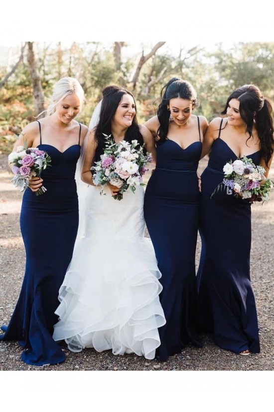 Long Navy Blue Mermaid Spaghetti Straps Bridesmaid Dresses 902109 Long Navy Blue Mermaid Spaghetti Straps Bridesmaid Dresses 902109