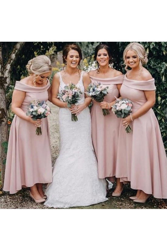 High Low Pink Off the Shoulder Bridesmaid Dresses 902111 High Low Pink Off the Shoulder Bridesmaid Dresses 902111