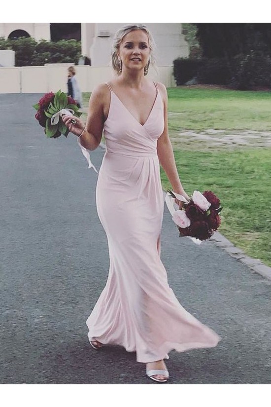 Long Pink Mermaid V Neck Chiffon Bridesmaid Dresses 902120 Long Pink Mermaid V Neck Chiffon Bridesmaid Dresses 902120