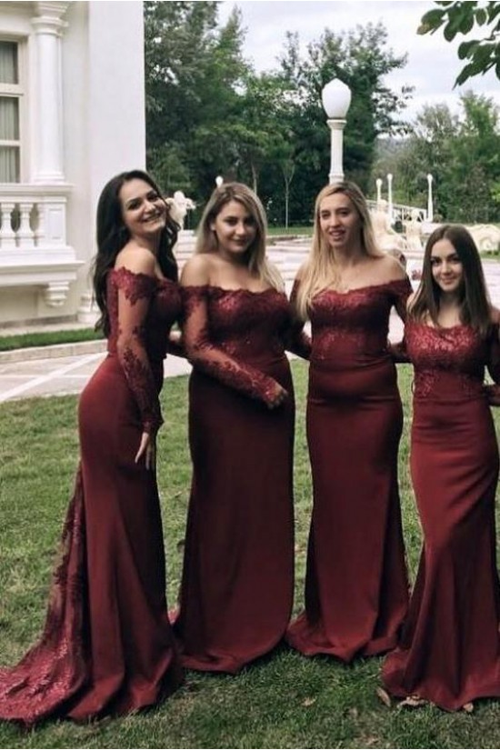 Modest Long Mermaid Lace Floor Length Bridesmaid Dresses with Long Sleeves 902137 Modest Long Mermaid Lace Floor Length Bridesmaid Dresses with Long Sleeves 902137