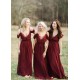 Modest Long Burgundy Chiffon Spaghetti Straps Bridesmaid Dresses 902157